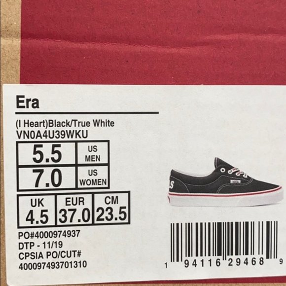 💖MEGA SALE💖VANS ERA I heart ❤️ Black Canvas Men's Size 9.5 13 VN0A4U39WKU - Picture 4 of 12